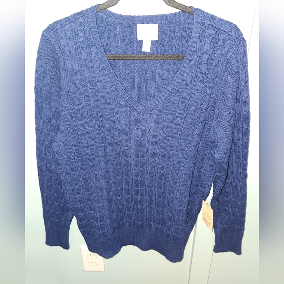 St. John's‎ Bay Women's Cable Knit V-Neck Sweater Blue 0X - Picture 1 of 7